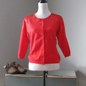 NEW Relativity Red Sequin 3/4 Sleeve Cardigan PM